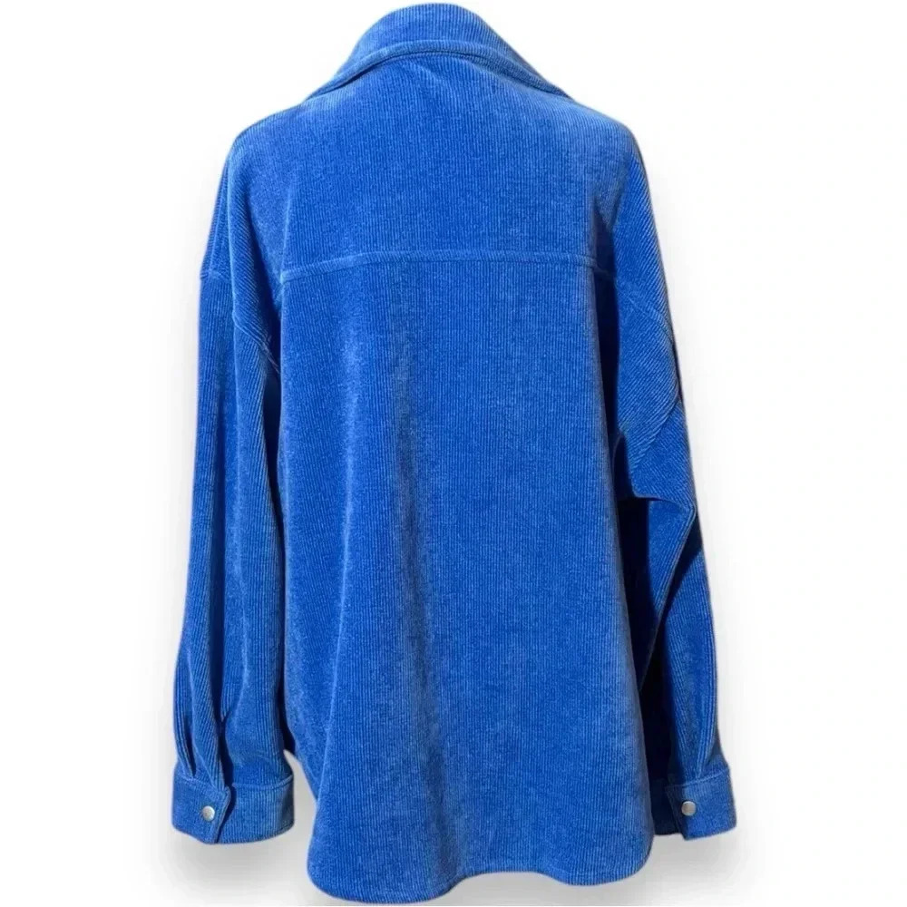 Forever 21 Oversize Royal Blue Snap Button and Cuffs Long Sleeve Corduroy Jacket - Picture 5 of 16